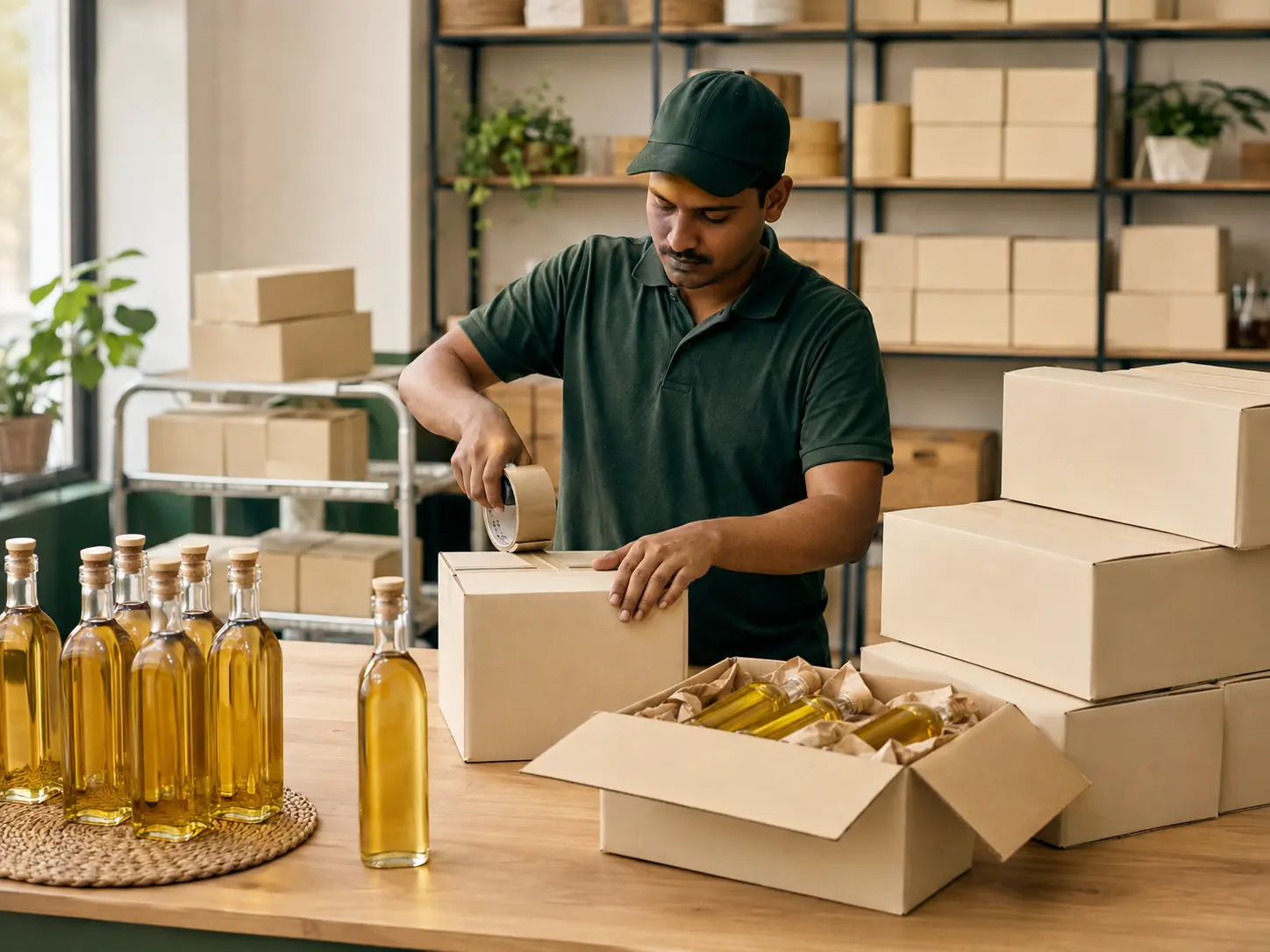 Fresh oil bottles packed and ready for use